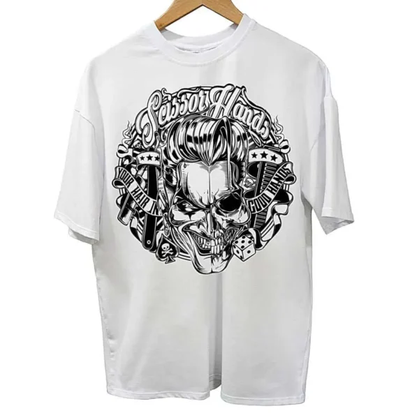 Limited edition white oversized Scissor Hands T-shirt for men.