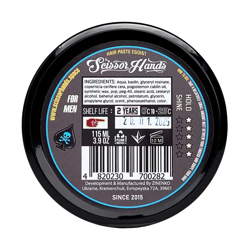 Scissor Hands Egoist hair paste — ingredients, characteristics, and shelf life.