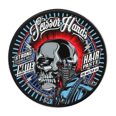 Профессиональная паста для волос Scissor Hands Egoist со стойкой фиксацией и матовым финишем.