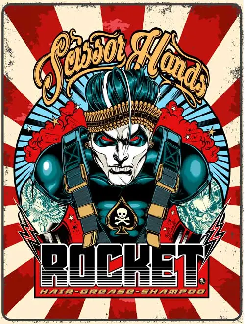 Декоративный постер Rocket Scissor Hands для барбершопа.
