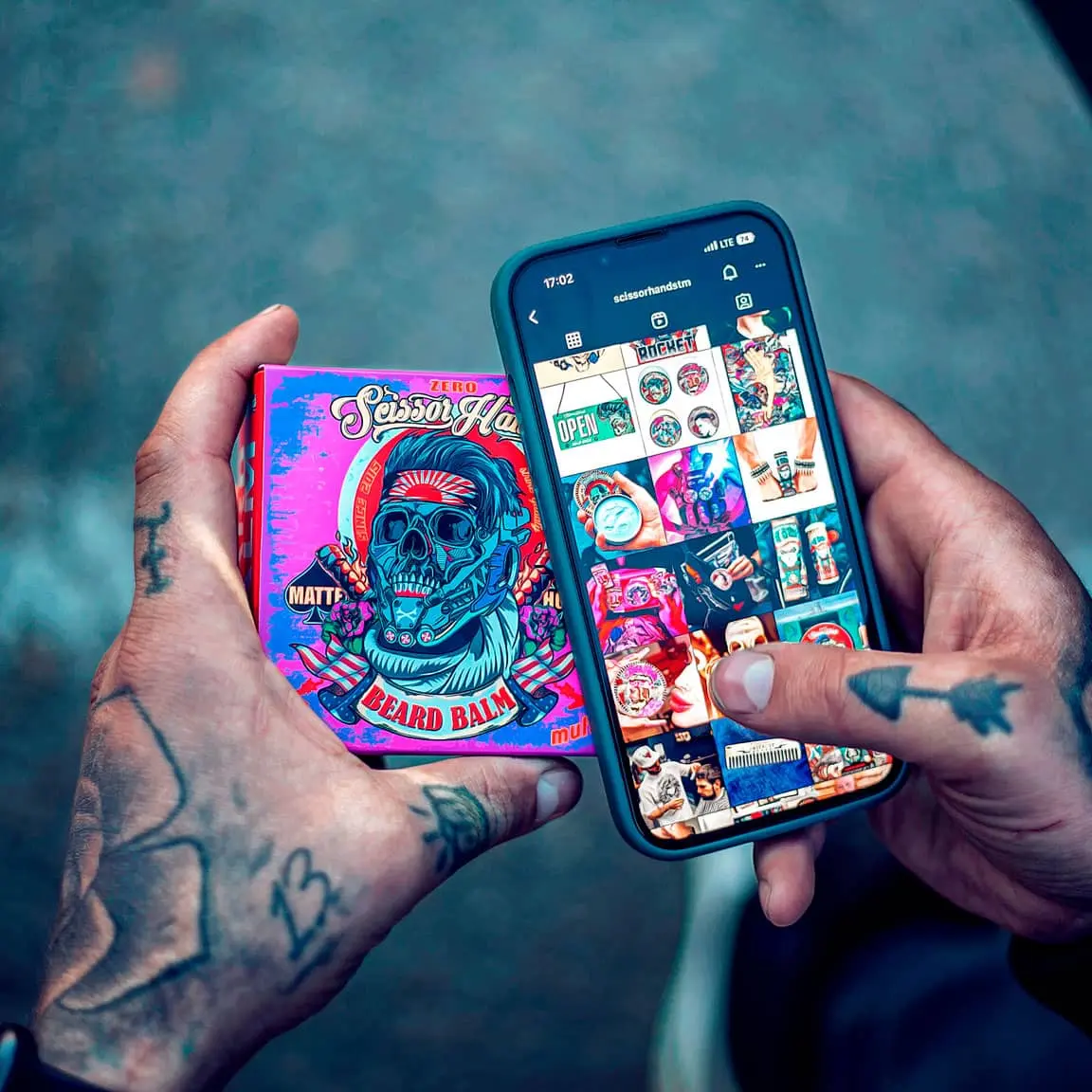 Scissor Hands barber cosmetics featured in a lifestyle social media photo.