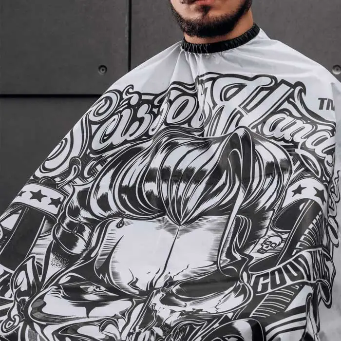 Professional barbershop cape by Scissor Hands.