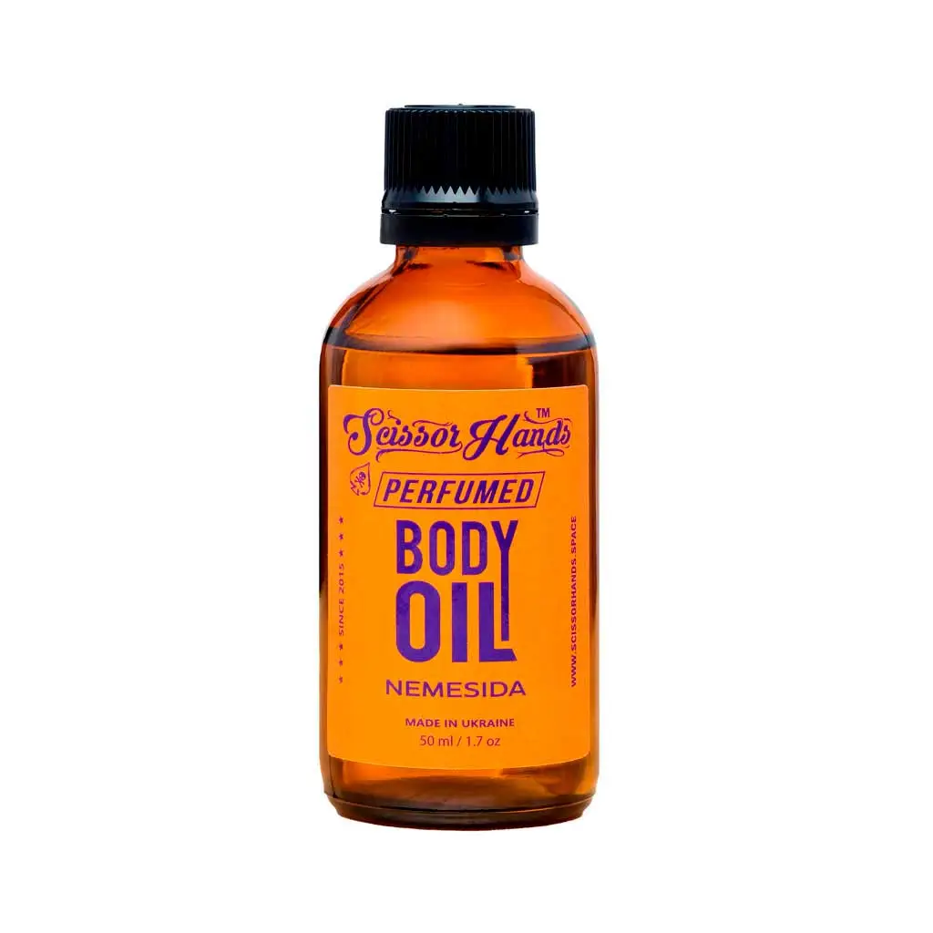 Nemesida perfumed dry body oil by Scissor Hands with a warm spicy-vanilla fragrance.