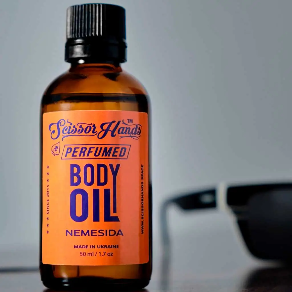 Nemesida perfumed dry body oil by Scissor Hands with a warm spicy-vanilla fragrance.