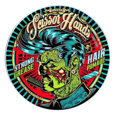 Barber Scissor Hands hair brilliantine — strong hold and a glossy finish.