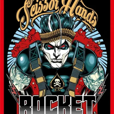Rocket Scissor Hands decorative poster for a barbershop.